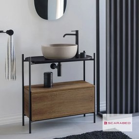 Scarabeo Laila 75 Hi-Βox Έπιπλο μπάνιου Με οπή δεξιά για μπαταρία πάγκου 74x43εκ h.77,5εκ Ardesia Μαύρο ματ / Rovere