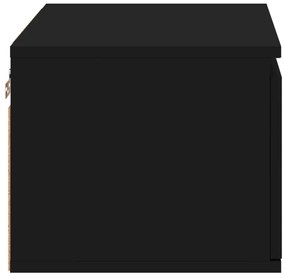 Κομοδίνο Επιτοίχιο με Φώτα LED Μαύρο - Μαύρο