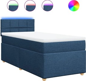 vidaXL Κρεβάτι Boxspring με Στρώμα Μπλε 90x200 εκ.Υφασμάτινο