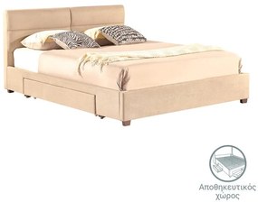 Κρεβάτι διπλό Anay με συρτάρι ύφασμα μπεζ 160x200εκ 169x206x96 εκ.