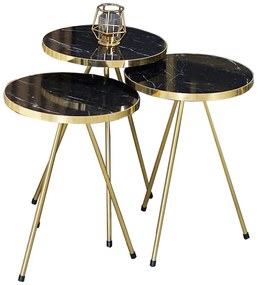 Βοηθητικά τραπέζια Weber pakoworld σετ 3τεμ μαύρο μαρμάρου-χρυσό - Μέταλλο - 120-000342