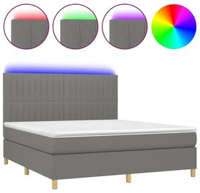 Κρεβάτι Boxspring με Στρώμα &amp; LED Σκ.Γκρι 160x200 εκ Υφασμάτινο - Γκρι