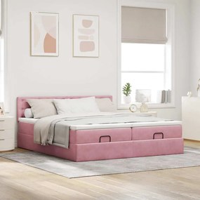 VidaXL Οθωμανικό κρεβάτι με στρώματα ροζ 200x200cm Velvet