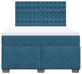 vidaXL Κρεβάτι Boxspring με Στρώμα Μπλε 140x190 εκ. Βελούδινο