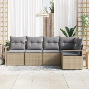 vidaXL Σετ Καναπέ Κήπου 5 Τεμαχίων με Μαξιλάρια Μπεζ Πολυ Ρατάν