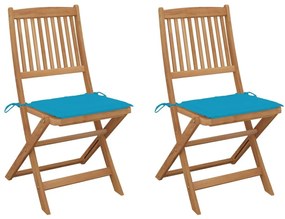 Καρέκλες Κήπου Πτυσσόμενες 2 τεμ Μασίφ Ξύλο Ακακίας &amp; Μαξιλάρια - Μπλε