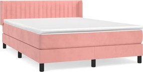 vidaXL Κρεβάτι Boxspring με Στρώμα Ροζ 140x190 εκ. Βελούδινο