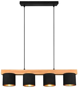 Φωτιστικό Οροφής - Ράγα Cameron R30654002 4xE14 28W 75x150cm Natural-Black RL Lighting Ξύλο,Ύφασμα