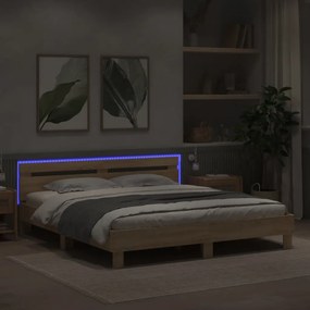 Πλαίσιο Κρεβατιού με Κεφαλάρι/LED Sonoma δρυς 180x200 εκ. - Καφέ