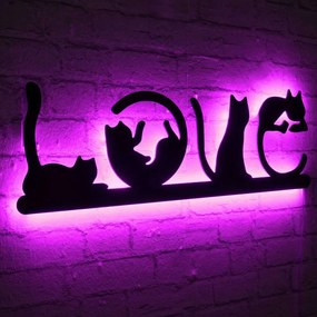 Διακοσμητικό Τοίχου Με Φως Led Cat Love 395NGR1896 70x22cm Pink-Black Wallity Mdf