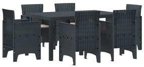 vidaXL Σέτ φαγητού για κήπο 7 pcs Ανθρακί Rattan Polt