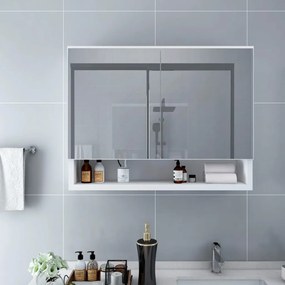 Καθρέφτης Μπάνιου με Ντουλάπι / LED Λευκό 80 x 15 x 60 εκ. MDF - Λευκό