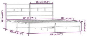 Σκελετός Κρεβ. Χωρίς Στρώμα Sonoma Δρυς 200x200 εκ. Μεταλλικό - Καφέ