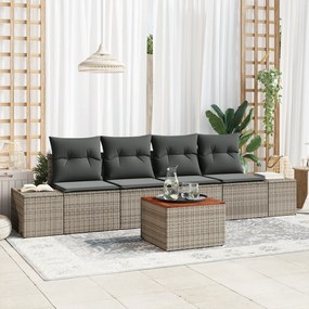 vidaXL Σετ Καναπέ 5 Τμχ με Μαξιλάρια Γκρι Πολυ Ράταν Ακακία