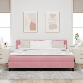 vidaXL Κρεβάτι Box Spring με Στρώμα & LED Ροζ 180x200 εκ. Βελούδο