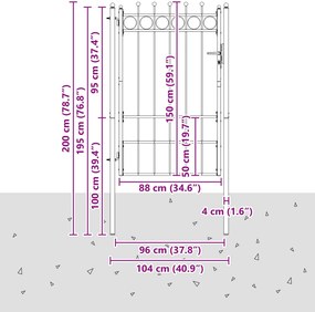vidaXL Πύλη Φράχτη TILBURG 100 x 150 cm Κλειδώσιμο Μέταλλο Μαύρο