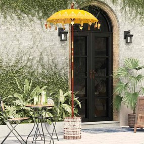 vidaXL Ομπρέλα με Βάση Κίτρινο, Καφέ 250 cm Βαμβάκι, Ξύλο