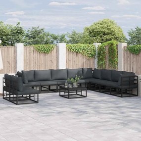 vidaXL Σετ Καναπέ Κήπου με μαξιλάρι 11 pcs Μαύρο Αλουμίνιο