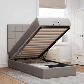 vidaXL Οθωμανικό κρεβάτι με στρώμα & LEDs Taupe 100x200 cm Ύφασμα