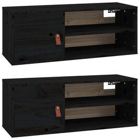 vidaXL Ντουλάπια Τοίχου 2 τεμ. Μαύρα 80x30x30εκ από Μασίφ Ξύλο Πεύκου