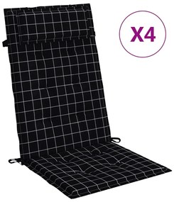 vidaXL Μαξιλάρια Καρέκλας με Ψηλή Πλάτη 4 τεμ Μαύρα Καρό Ύφασμα Oxford