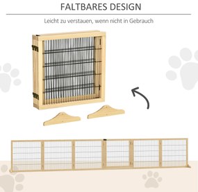 Περίφραγμα ασφαλείας για κατοικίδια, για σκύλους, ξύλο πεύκου, αναδιπλούμενο, 432 x 36 x 70 cm, Φυσικό