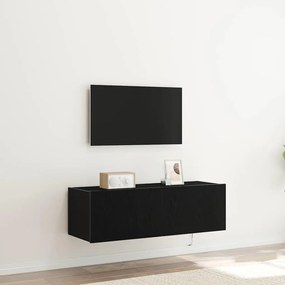 vidaXL Ντουλάπι Τοίχου Τηλεόρασης με LED Φώτα Μαύρη Δρυς 100x35x31 εκ
