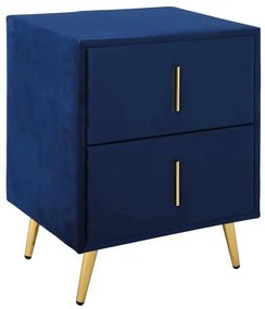 PASSION  Κομοδίνο με 2 Συρτάρια, Ύφασμα Velure Απόχρωση Μπλε