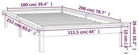 Πλαίσιο Κρεβατιού με LED Γκρι 100 x 200 εκ. από Μασίφ Ξύλο - Γκρι