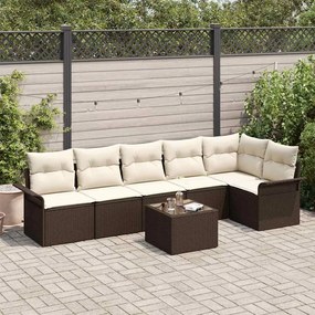 vidaXL Σετ Καναπέ Κήπου με μαξιλάρι 7 pcs Καφέ Πολυ ράταν