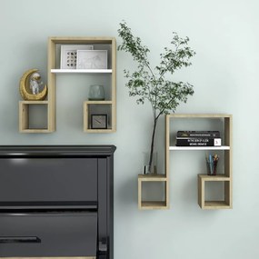 vidaXL Ραφιέρες Τοίχου 2 τεμ Λευκό/Sonoma Δρυς 50x15x50εκ. Μοριοσανίδα