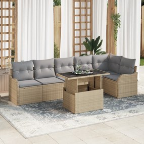 vidaXL 7 τεμαχίων σετ καναπέ κήπου με μαξιλάρια μπεζ πολυ ρατάν