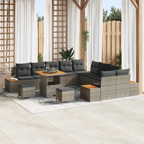 vidaXL Σετ Καναπέ Κήπου με μαξιλάρι 13 pcs Γκρι Πολυ ράταν