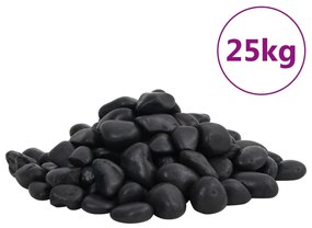 vidaXL Βότσαλα Γυαλισμένα Μαύρα 25 κ. 2-5 εκ.