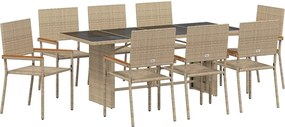 vidaXL Σέτ φαγητού για κήπο 9 pcs Μπεζ συνθετικό ρατάν