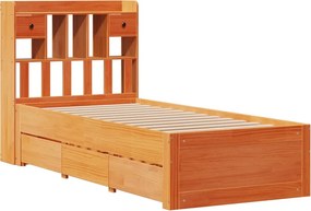 vidaXL Κρεβάτι Βιβλιοθήκη Χωρίς Στρώμα 75x190 εκ Μασίφ Ξύλο Πεύκου