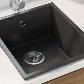 vidaXL Νιπτήρας Κουζίνας  με Οπή Υπερχείλισης σε Μαύρη Γρανίτη