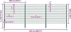vidaXL Πάνελ Περίφραξης με Στύλους Σιδερένιο Πράσινο 522 x 160 εκ.