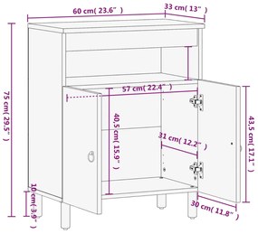 Βοηθητικό Ντουλάπι 60 x 33 x 75 εκ. από Μασίφ Ξύλο Μάνγκο - Καφέ