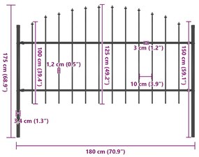 vidaXL Κάγκελα Περίφραξης με Λόγχες Μαύρα (1,-1,25) x 1,7 μ. Ατσάλινα