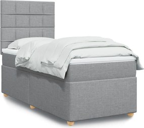 vidaXL Κρεβάτι Boxspring με Στρώμα Ανοιχτό Γκρι 90x190 εκ. Υφασμάτινο