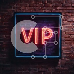 Intra Συλλεκτικό Ξύλινο Παζλ Plywood 4mm - Πολυτελής επιγραφή «VIP» νέον σε τοίχο από τούβλα Σε Ξύλινο Κουτί - Διαστάσεις Puzzle: 10x10 cm – 25 κομμάτια