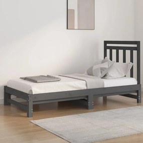Καναπές Κρεβάτι Συρόμενος Γκρι 2x(90x190) εκ. Μασίφ Ξύλο Πεύκου