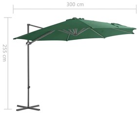 Ομπρέλα Κρεμαστή Πράσινη 300 εκ. με Ατσάλινο Ιστό - Πράσινο