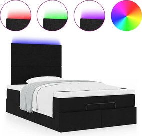 vidaXL Οθωμανικό κρεβάτι με στρώμα &amp; LEDs Μαύρο 120x200 cm Ύφασμα