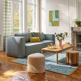 Πουφ τρίγωνο από υλικό μπουκλέ με λεοπάρ μοτίβο, JUJOA