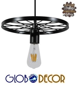 GloboStar® CASTOR 10001161 Vintage Industrial Κρεμαστό Φωτιστικό Οροφής Μονόφωτο 1 x E27 Μαύρο Μεταλλικό Πλέγμα Φ30 x Y10cm