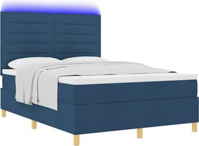 vidaXL LED Κρεβάτι με βάθρο με στρώμα Μπλε 140 x 190 cm ύφασμα