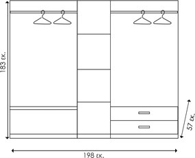 Ντουλάπα ρούχων πεντάφυλλη OLYMPUS pakoworld χρώμα wenge 198x57x183εκ