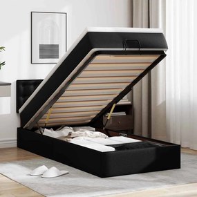 vidaXL Οθωμανικό κρεβάτι με στρώματα &amp; LEDs Μαύρο Συνθετικό δέρμα